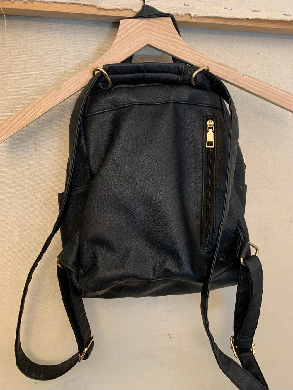 Women’s Black Leatherette Drawstring Backpack